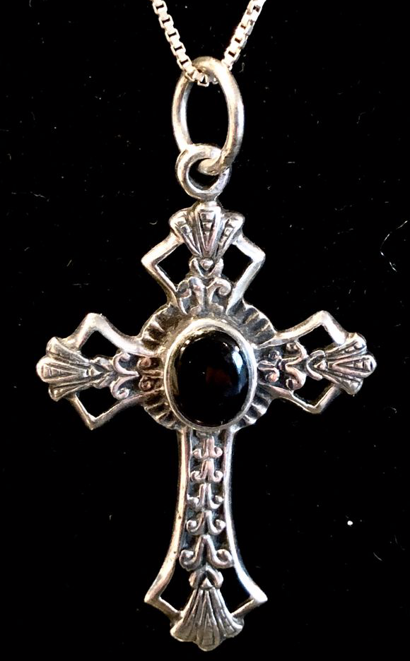 Sterling & black onyx orders cross large