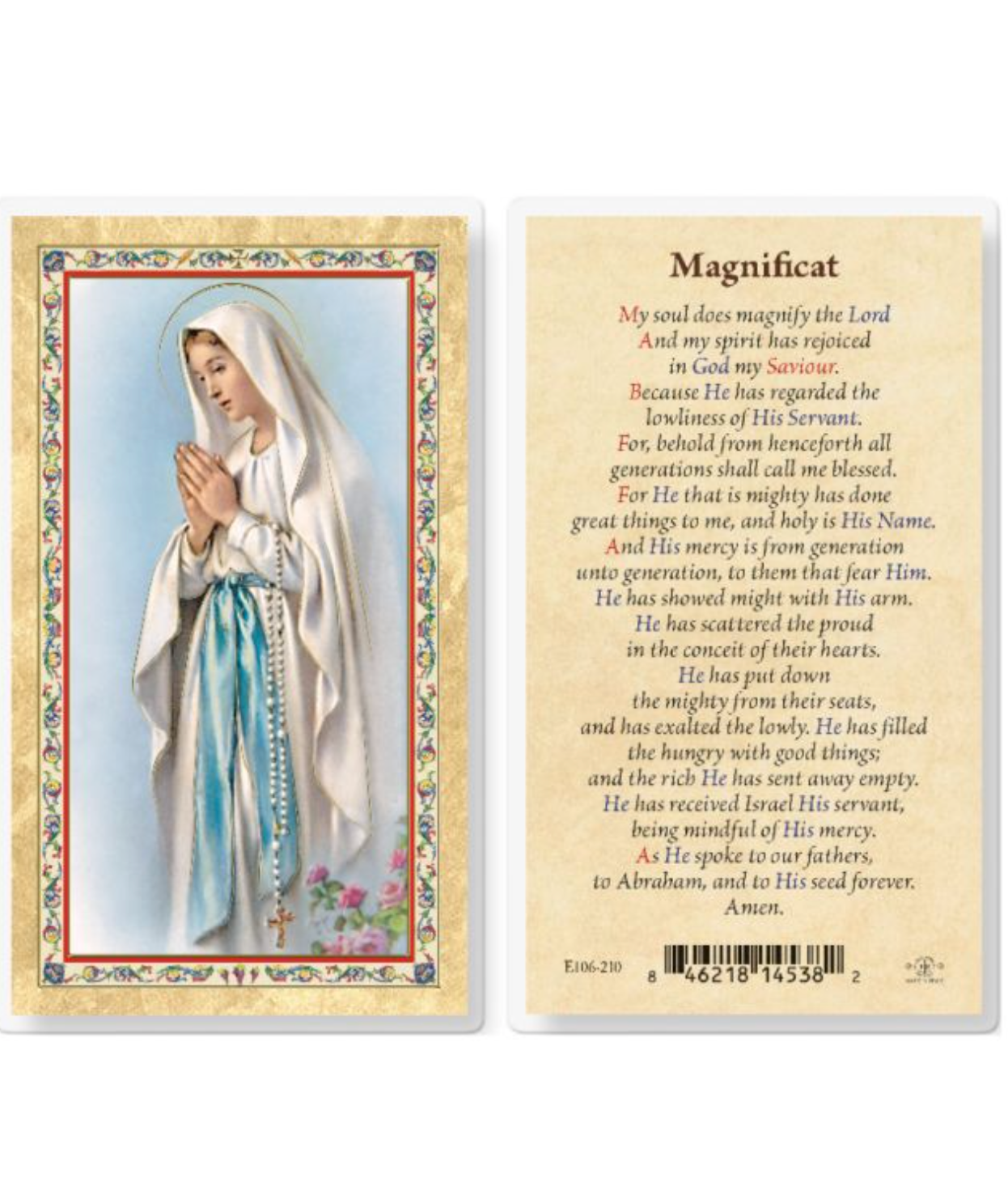 Our Lady Of Lourdes Laminated Holy Card | THE DOMESTIC MONASTERY